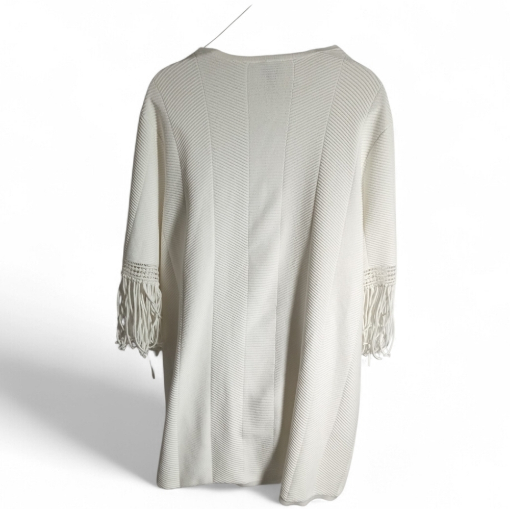 Travelers Collection Ribbed Lace Fringe 3/4 Sleeve Hook Closure Cardigan Sz 4 - Picture 8 of 10